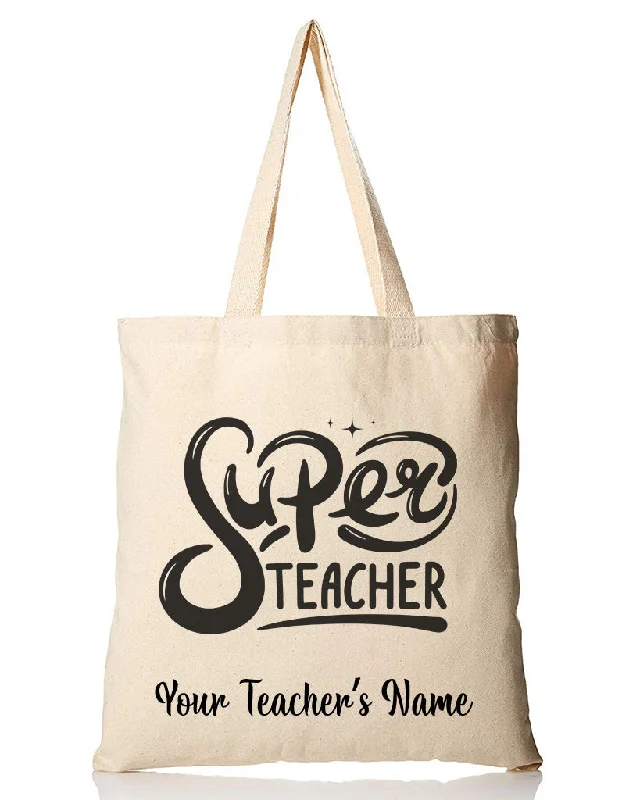 Vintage-inspired leather tote bag with a classic monogram for a timeless appealSuper Teacher Customizable Tote Bag - Teacher's Tote Bags