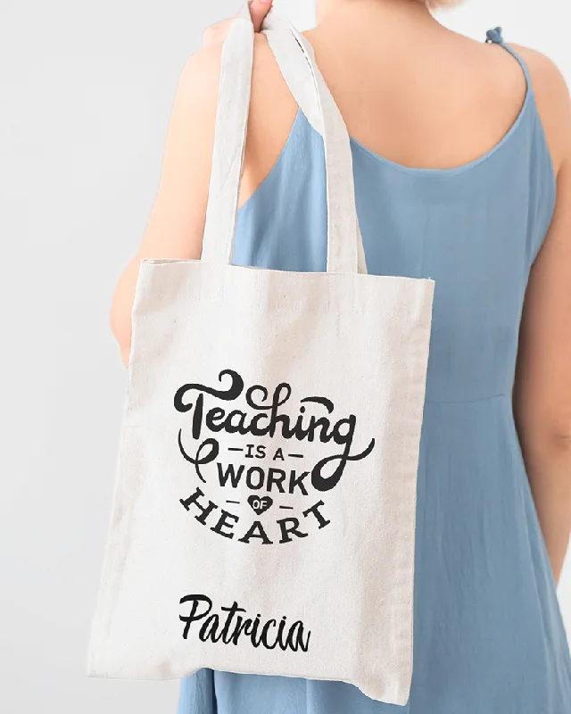 Tote bag with a hidden anti-theft pocket and RFID-blocking liningTeaching is a Work of Heart Customizable Tote Bag - Teacher's Tote Bags