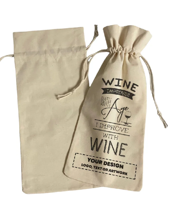 Leatherette tote bag with a quilted pattern and a magnetic snap closureWine Improves With Age Design - Winery Tote Bags