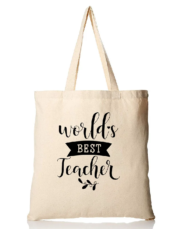 Tote bag with a detachable pouch for easy access to small itemsWorld's Best Teacher Customizable Tote Bag - Teacher's Tote Bags