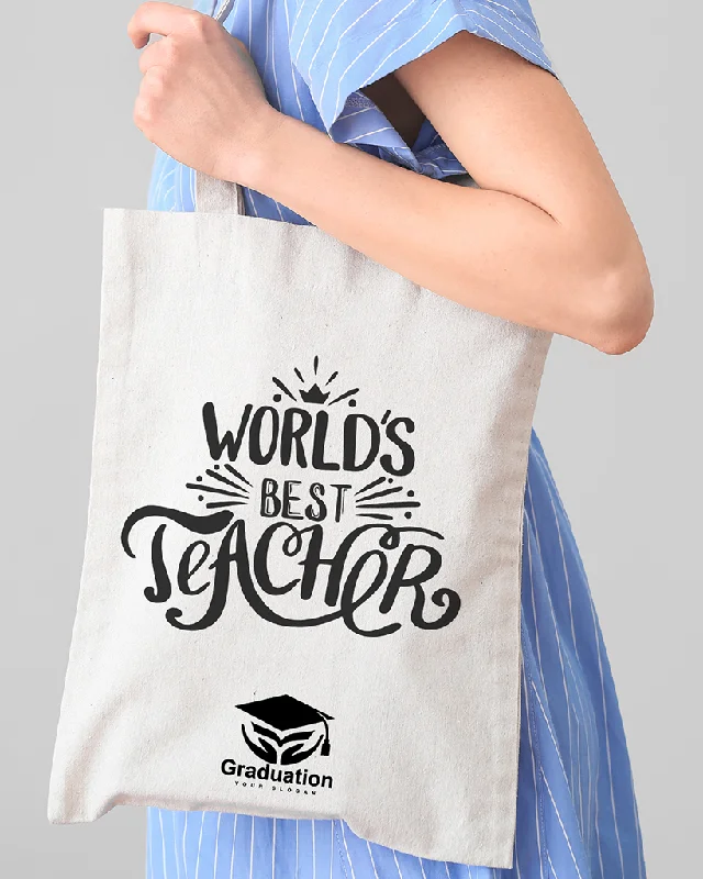 Tote bag with a hidden anti-theft pocket and RFID-blocking liningWorld's Best Teacher Customizable Tote Bag - Teacher's Tote Bags