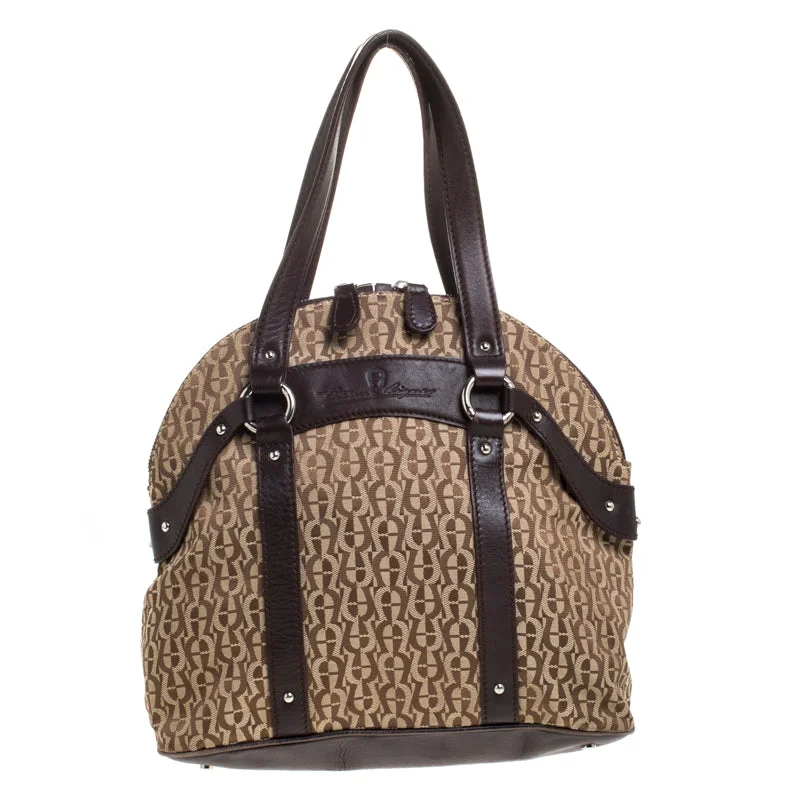 Leatherette satchel with a quilted pattern for a sophisticated styleAigner /beige Signature Canvas And Leather Satchel