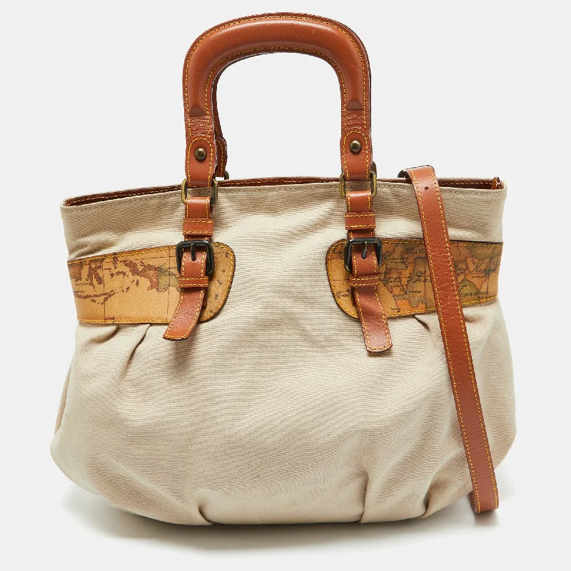 Plus-size satchel with a spacious interior for carrying all essentialsAlviero Martini 1A Classe Beige/brown Geo Print Coated Canvas Canvas And Leather Satchel