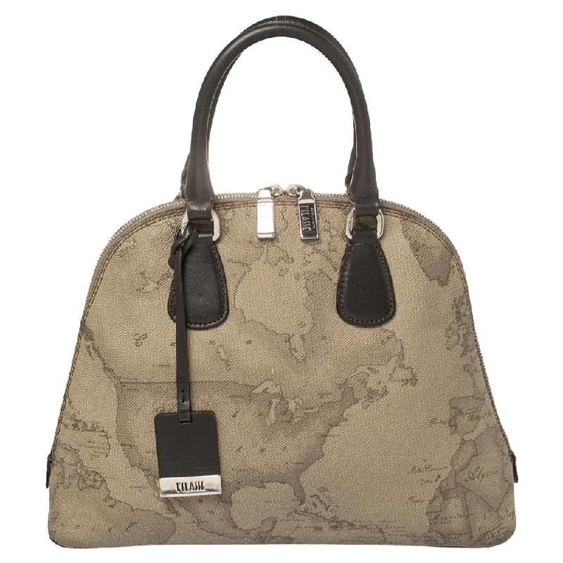 Faux fur satchel with a fluffy exterior for a winter fashion statementAlviero Martini 1A Classe Geo Print Coated Canvas Dome Satchel