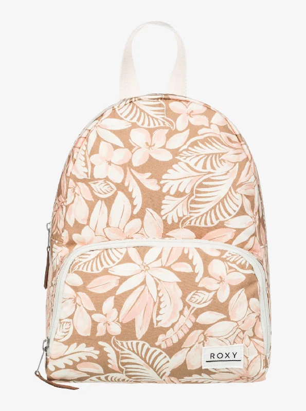 Leatherette backpack with a quilted texture and a magnetic snap closureAlways Core Canvas Extra Small Backpack - Egret Soft Tropics