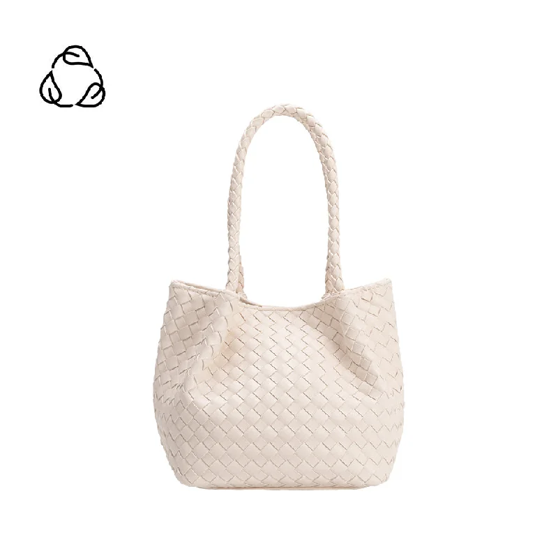 Vegan leather handle bag made from recycled materials for eco - conscious consumersAnahi Ivory Recycled Vegan Woven Top Handle Bag