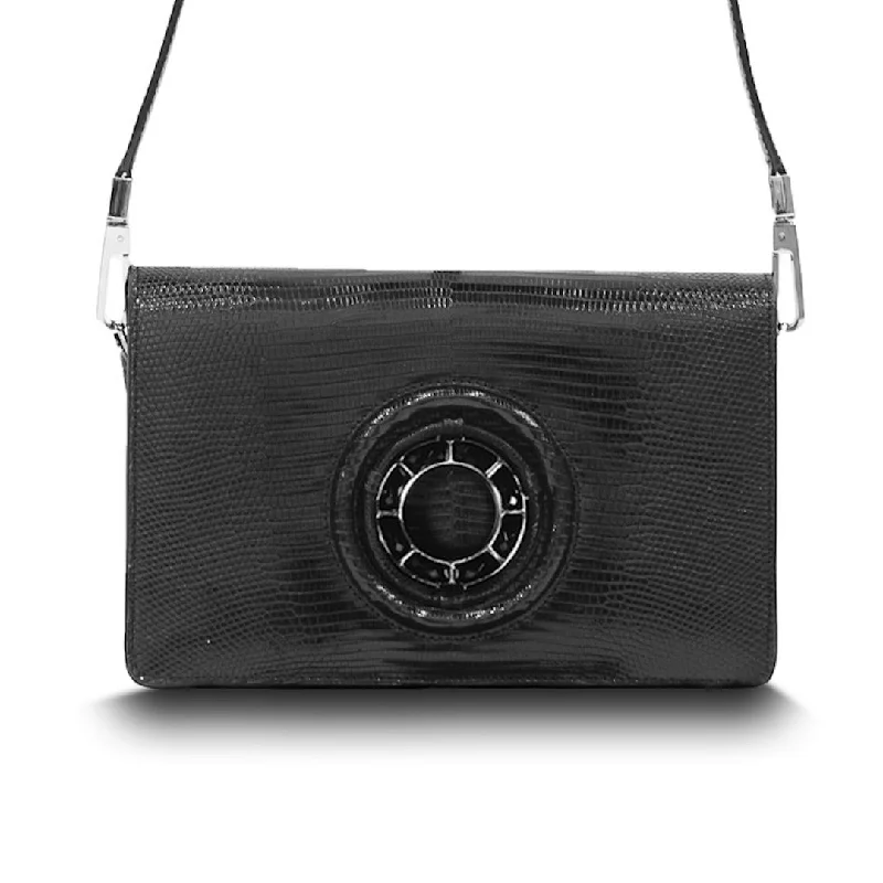 Canvas crossbody bag with a patchwork design for a casual and artsy feelAnna Convertible Crossbody, Black Lizard, Onyx