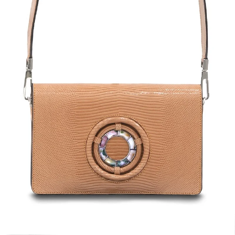 Vintage - style crossbody bag with a brass frame and leather strapsAnna Convertible Crossbody, Peach Lizard, Jasper