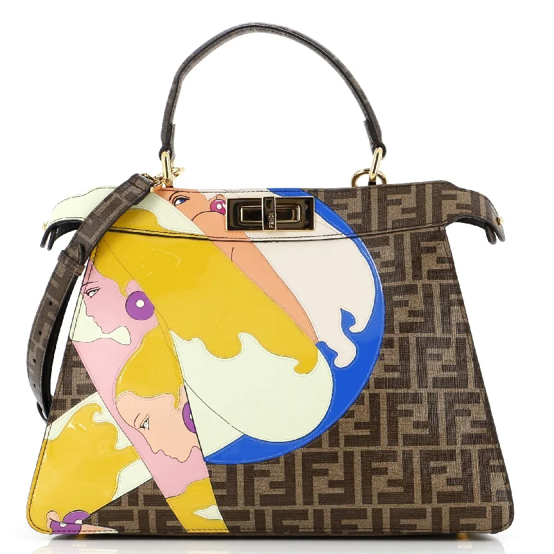 Leatherette satchel with a quilted pattern for a sophisticated styleAntonio Lopez Peekaboo ISeeU Bag Zucca Coated Canvas with Printed Leather Inlay Medium