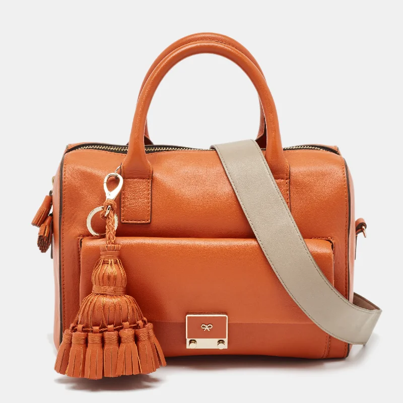 Studded satchel with a punk-rock edgeAnya Hindmarch Orange And Grey Leather Carker Satchel