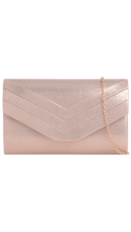 Women's satin clutch with a beaded flower accent for a glamorous eveningAria Clutch- Rose Gold