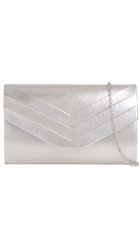 Clutch with a removable strap to be used as a hand - held or cross - bodyAria Clutch- Silver