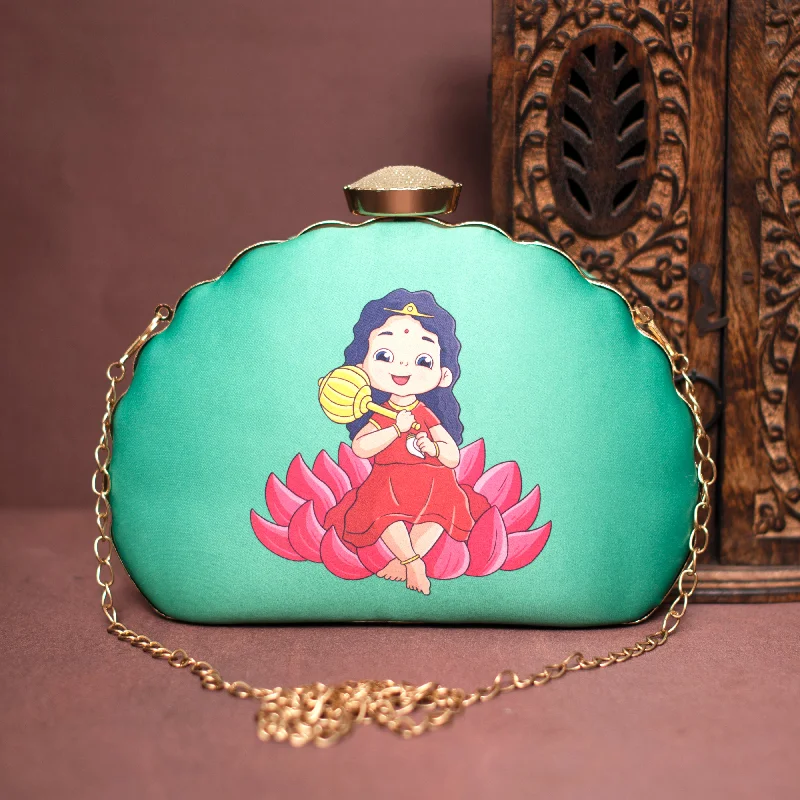 Mother - of - pearl clutch with a delicate sheenArtklim Baby Durga Printed D-Shape Clutch