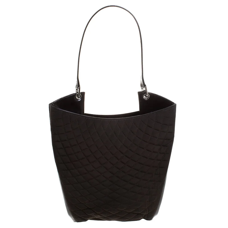 Metallic satchel with a shiny finish for evening eventsBally Dark Quilted Nylon And Patent Leather Hobo