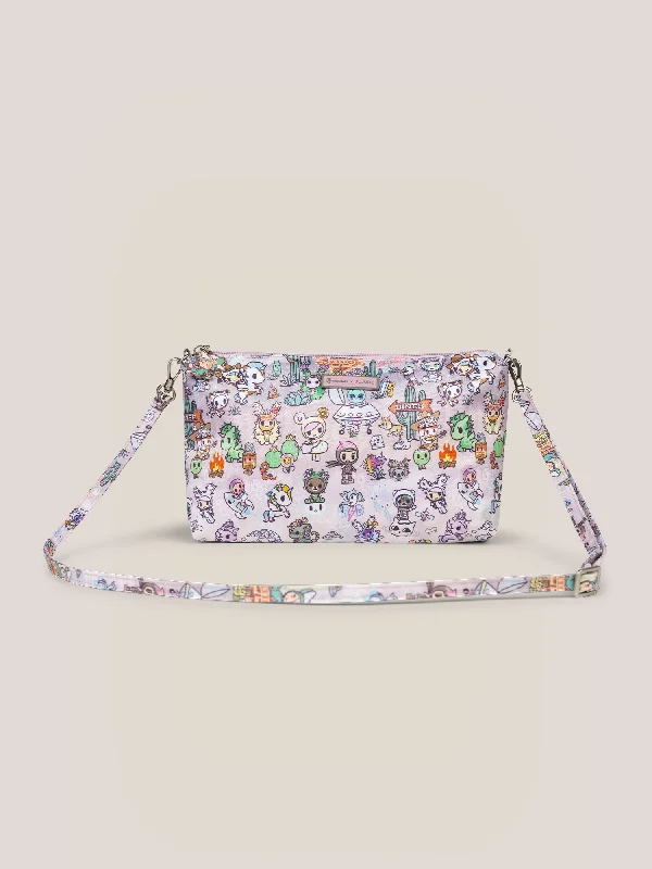 Embroidered silk shoulder bag with intricate gold threadwork for a luxurious looktokidoki Be Quick Clutch - Cosmic Desert