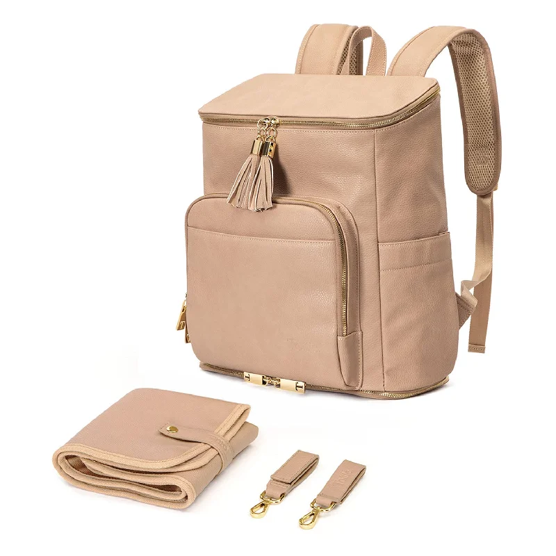 Soft suede backpack in a warm caramel color for autumn fashionTottie The Baby Bag Backpack (Stone)