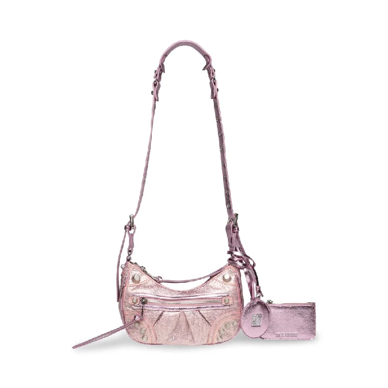 Vintage - style canvas shoulder bag with a brass clasp and frayed edgesBGLOWY PINK