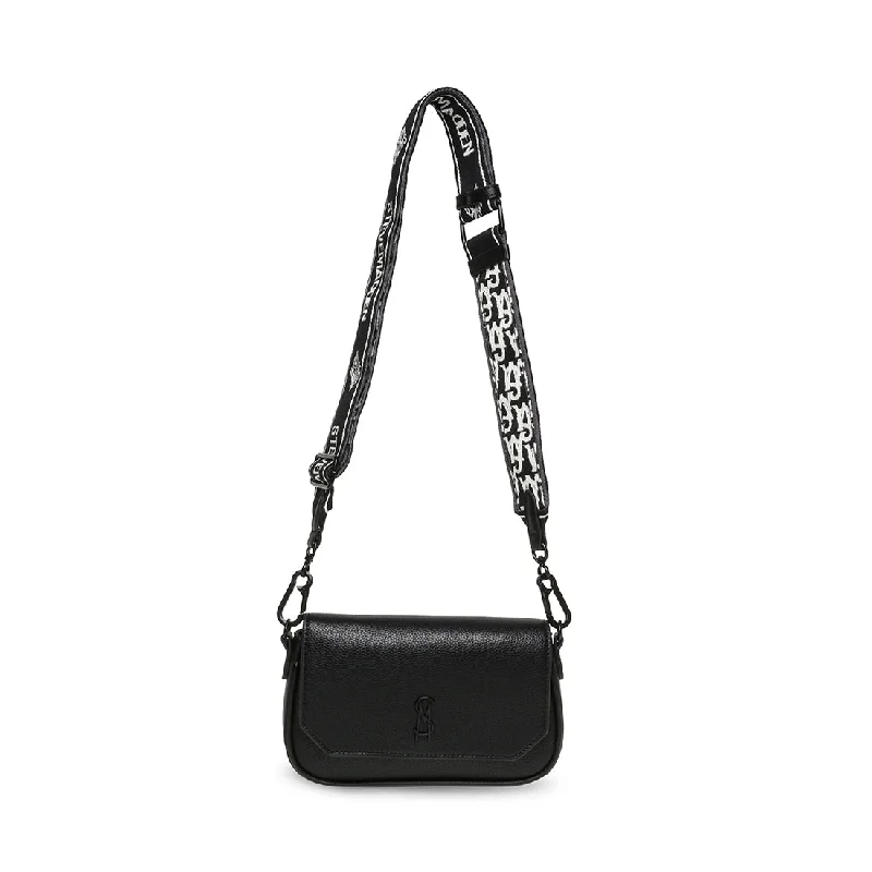 Vintage - style crossbody bag with a brass frame and leather strapsBMAE BLACK