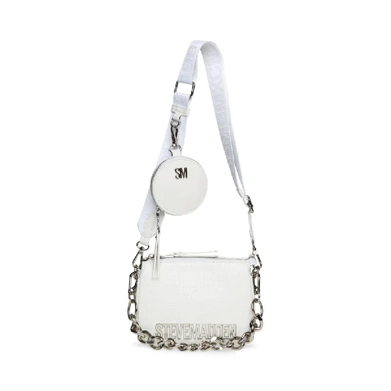 Laser - cut leather shoulder bag with an abstract pattern for a modern touchBMINIROY WHITE