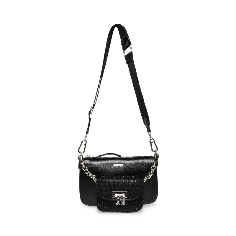 Canvas crossbody bag with a patchwork design for a casual and artsy feelBNAIM-R BLACK MULTI