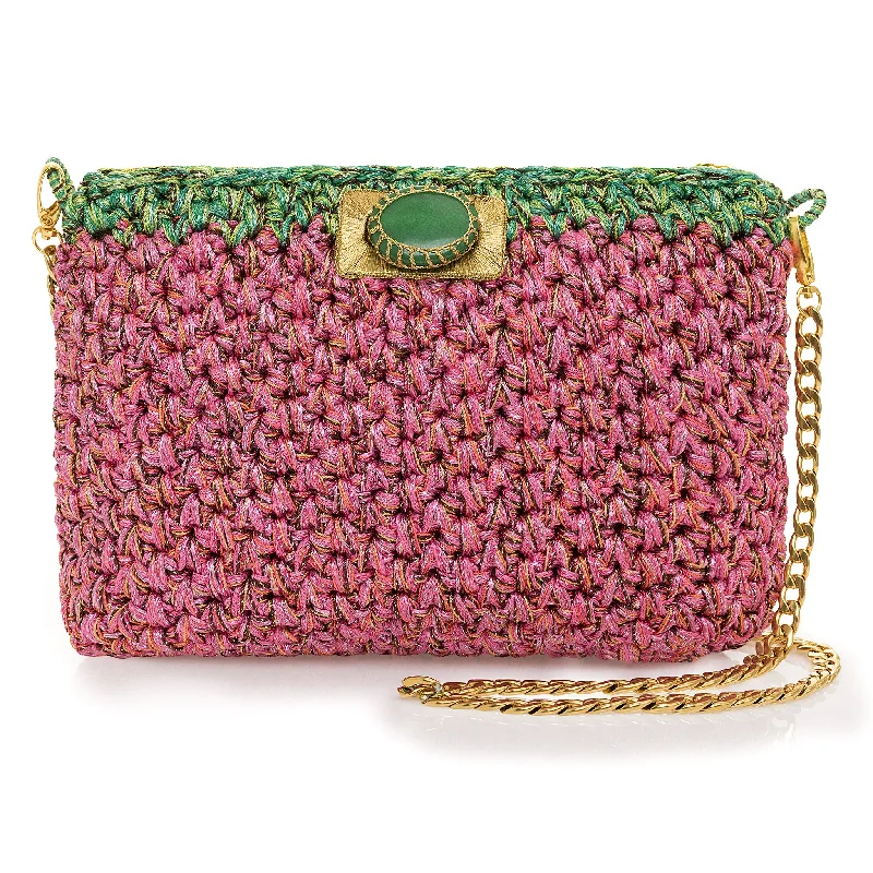 Studded handle bag with a punk - rock aesthetic for a bold fashion choiceMetallic Crotchet Crossbody - Pink and Green