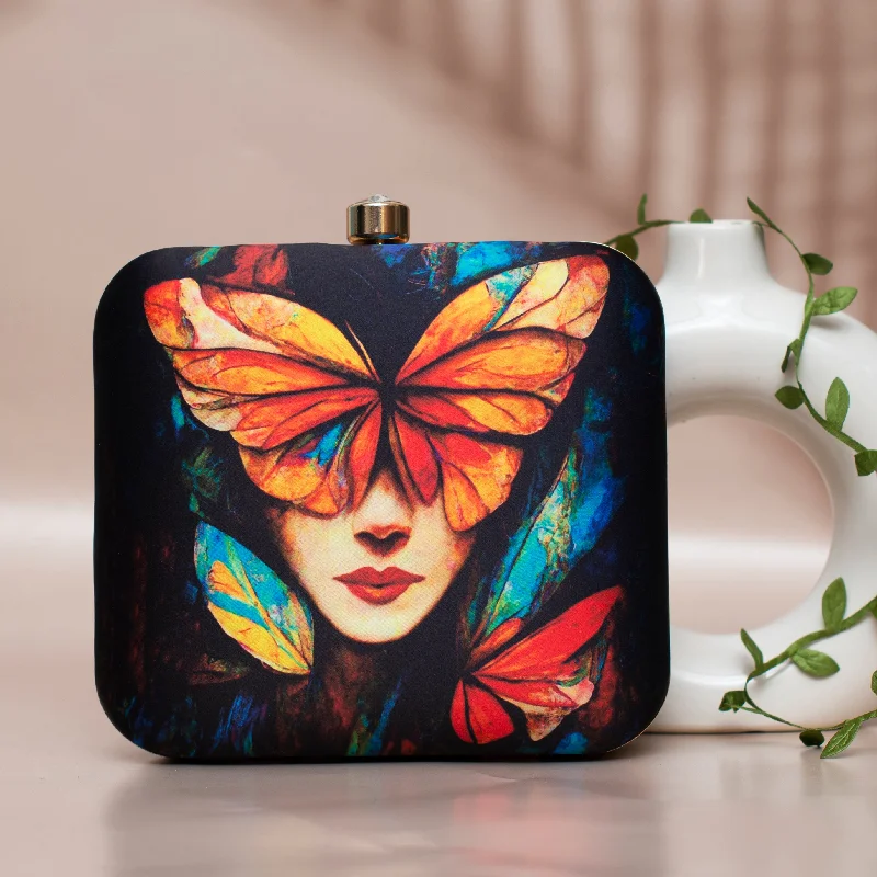 Patent leather clutch with a modern, minimalist designButterfly Women Printed Clutch