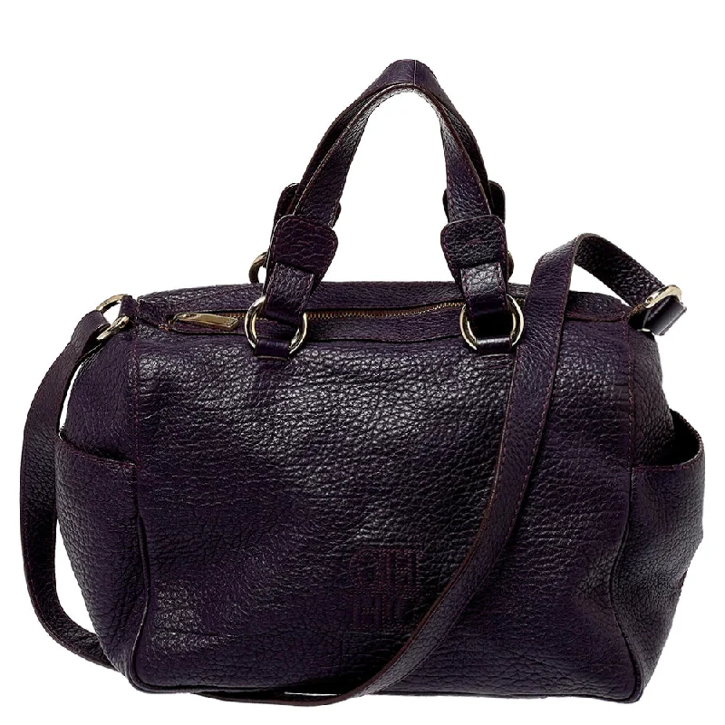 Convertible satchel that can be worn as a crossbody or shoulder bagCarolina Herrera Dark Grained Leather Boston Bag