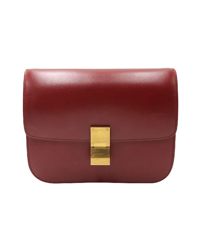 Satchel with a hidden anti-theft pocket for securityCeline Medium Box Bag in Red Calfskin Leather