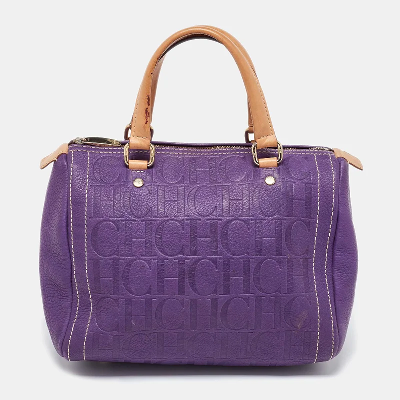 Plus-size satchel with a spacious interior for carrying all essentialsCh Carolina Herrera Purple Monogram Leather Andy Boston Bag