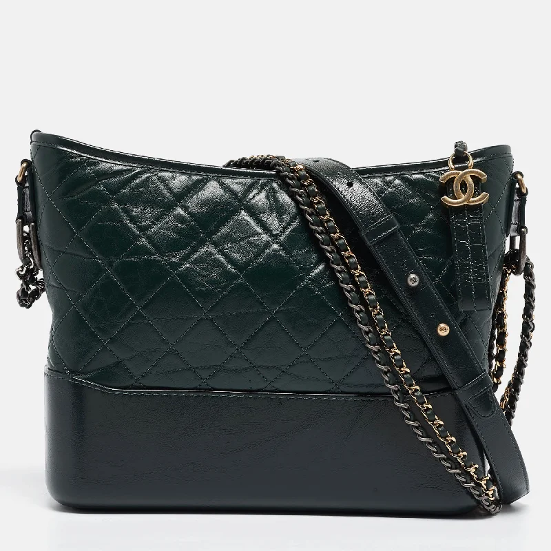 Satchel with multiple compartments and dividers for organizationChanel Green Quilted Aged Leather Medium Gabrielle Hobo