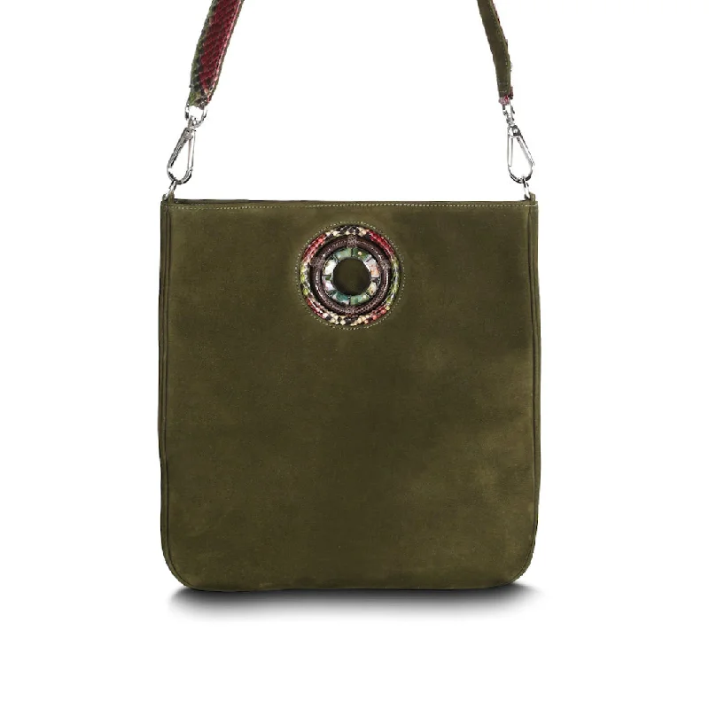 Plus - size crossbody bag with a roomy interior for carrying essentialsCloe Jeweled Crossbody Tote - Olive Suede, Jasper