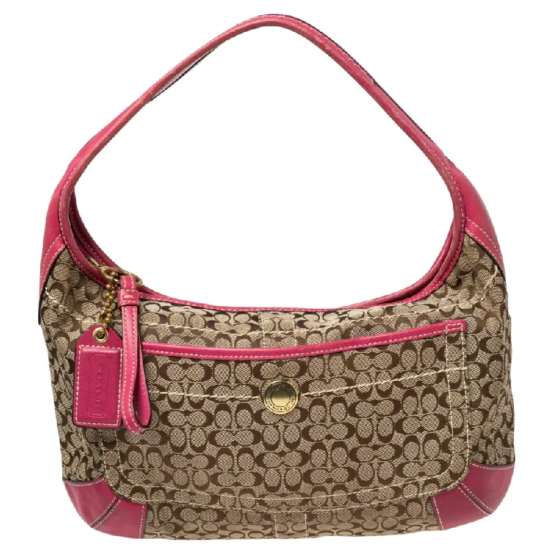 Canvas satchel with a colorful floral print for springtimeCoach /beige Signature Canvas And Leather Zip Hobo