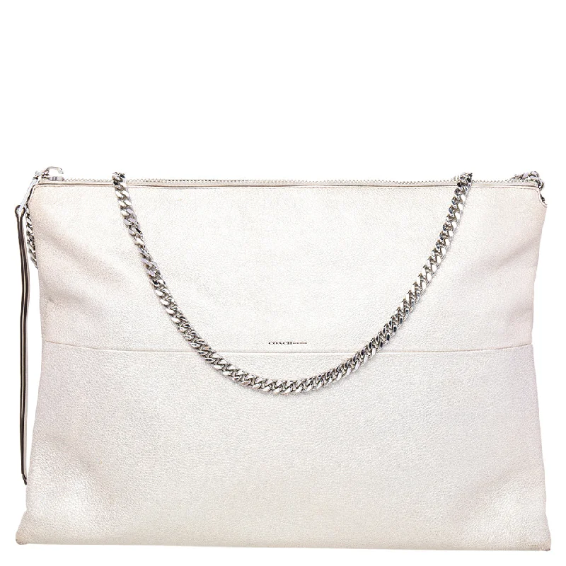 Satchel with a hidden anti-theft pocket for securityCoach Metallic Cream Leather High Rise Shoulder Bag