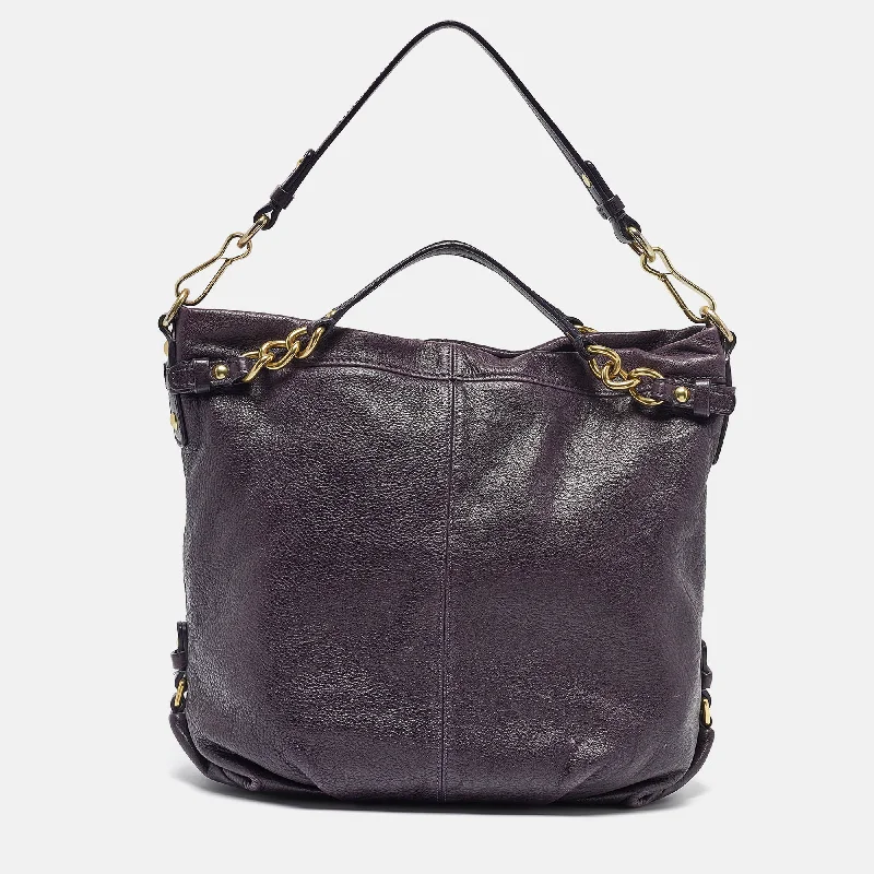 Vegan leather satchel for eco-conscious consumersCoach Purple Leather Large Brooke Hobo