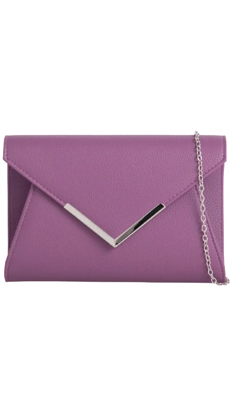 Two - tone clutch with a contrast color lining for added styleLucy Clutch- Purple