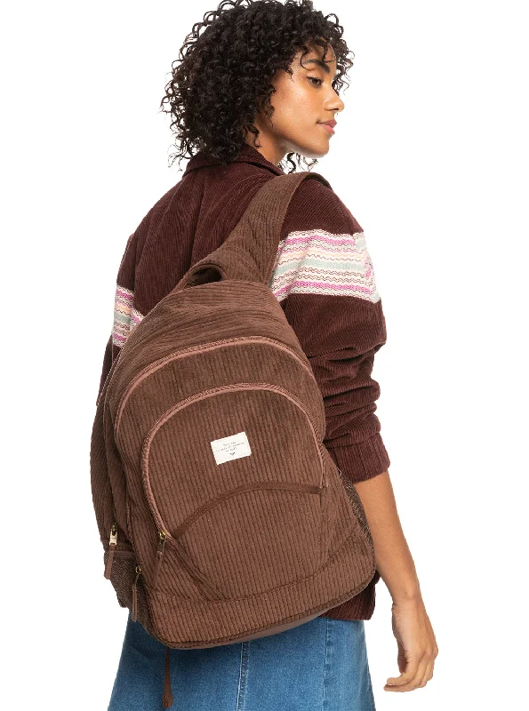 Women's leather backpack with a vintage - style brass buckle and stud accentsCozy Nature Large Corduroy Backpack - Bitter Chocolate