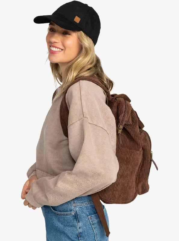 Backpack with a hidden anti - theft pocket and RFID - blocking technologyCozy Nature Medium Corduroy Backpack - Bitter Chocolate