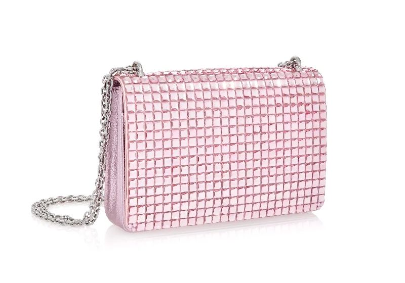 Leather evening bag with a gold - plated chain strap for a sophisticated lookCricket Squares Pink