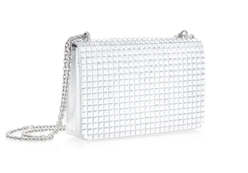 Lace - covered clutch for a romantic and feminine lookCricket Squares Silver