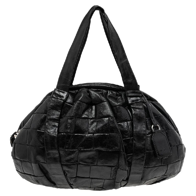 Laser-cut leather satchel with an intricate geometric designD&g  Woven Leather Miss Diana Hobo