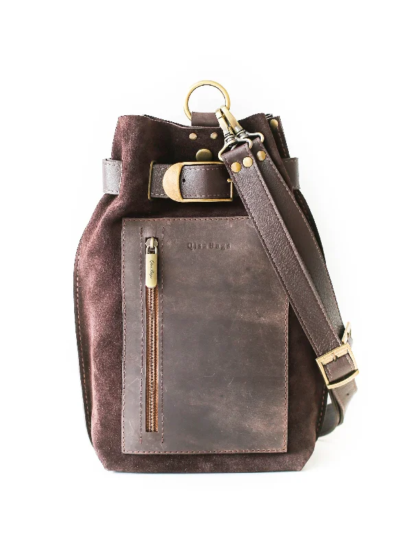 Plus - size crossbody bag with a roomy interior for carrying essentialsDark Brown Suede Sling Backpack