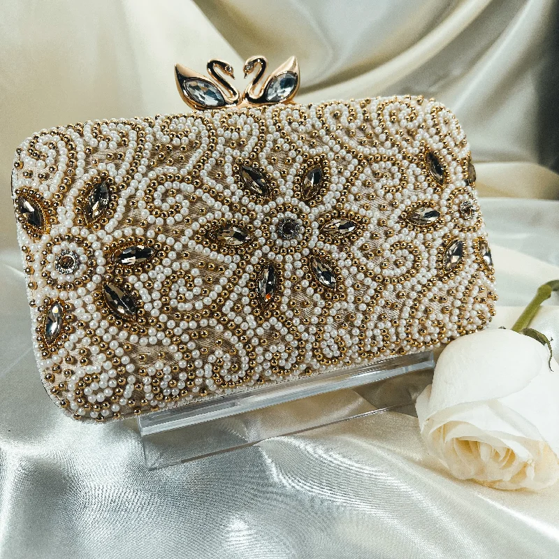 Crystal - encrusted clutch for a red - carpet eventDISHA Clutch (Ivory)