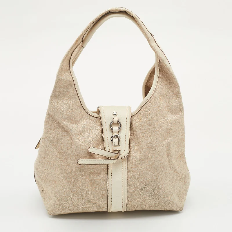 Laser-cut leather satchel with an intricate geometric designDkny Light /cream Canvas And Leather Hobo