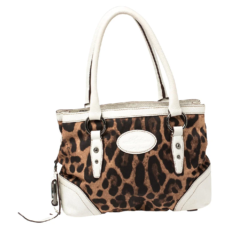 Convertible satchel that can be worn as a crossbody or shoulder bagDolce & Gabbana  Animal Print Fabric And Leather Satchel