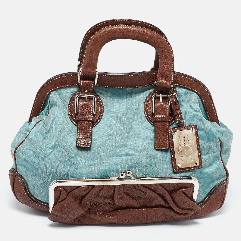 Waterproof nylon satchel with a drawstring closure for outdoor useDolce & Gabbana Brown/blue Brocade Fabric And Leather Miss Romantique Satchel