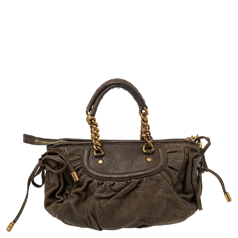 Waterproof nylon satchel with a drawstring closure for outdoor useDolce & Gabbana Olive Leather Tassel Satchel