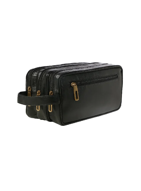 Women's silk - lined leather makeup bags with multiple compartments3 ZIP DOPP KIT, AMENITY CASE