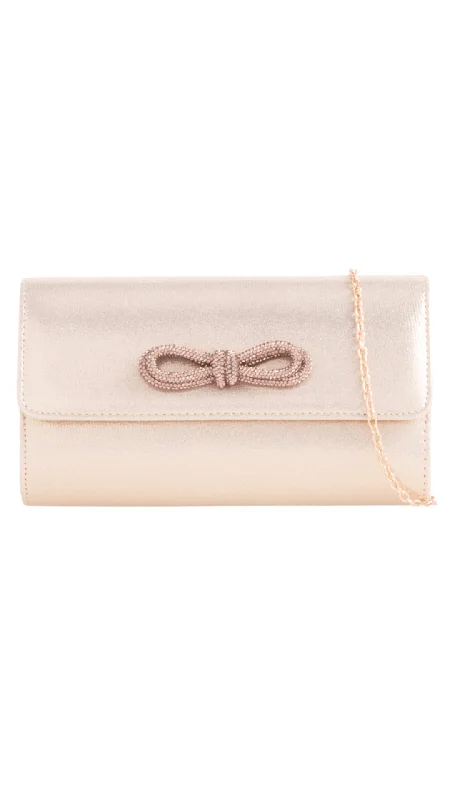 Miniature evening bag with a fold - over clasp for a compact optionEllen Clutch- Gold