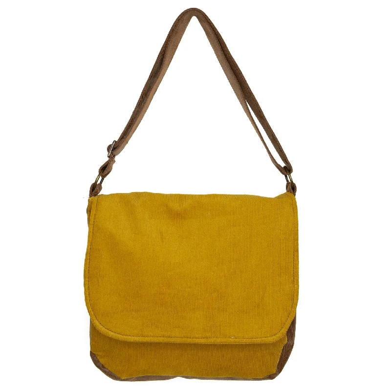 Vegan leather crossbody bag for eco - conscious consumersErika: Mustard Corduroy