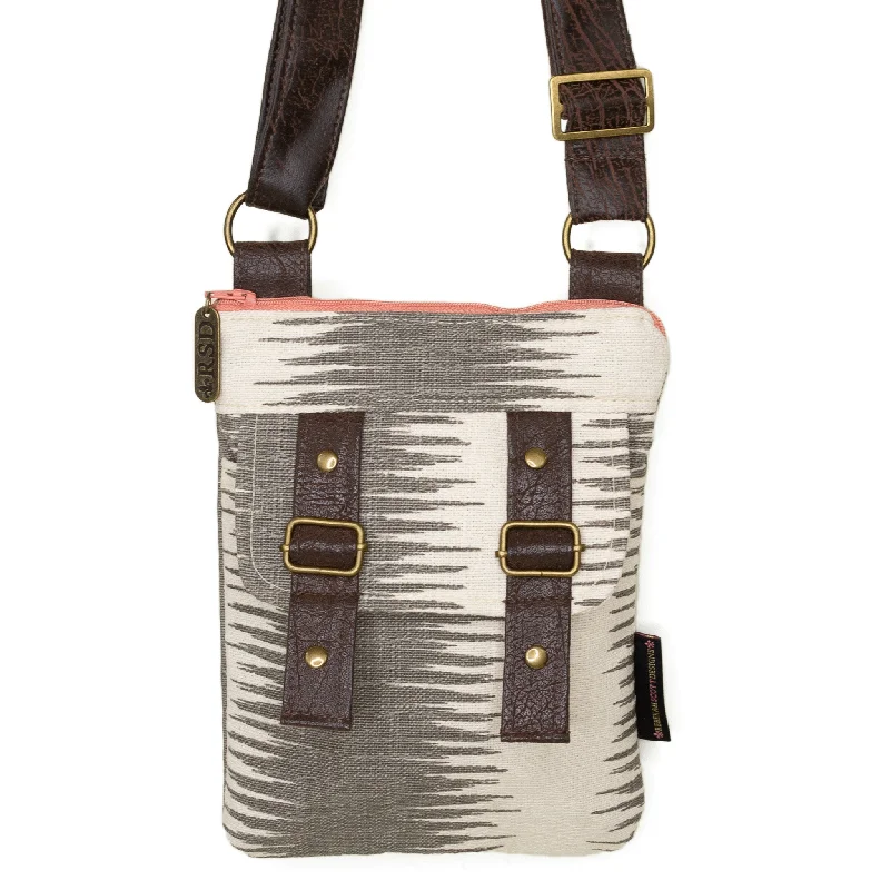 Women's leather crossbody bag with a tassel charm for a bohemian styleErin: Grey Birch